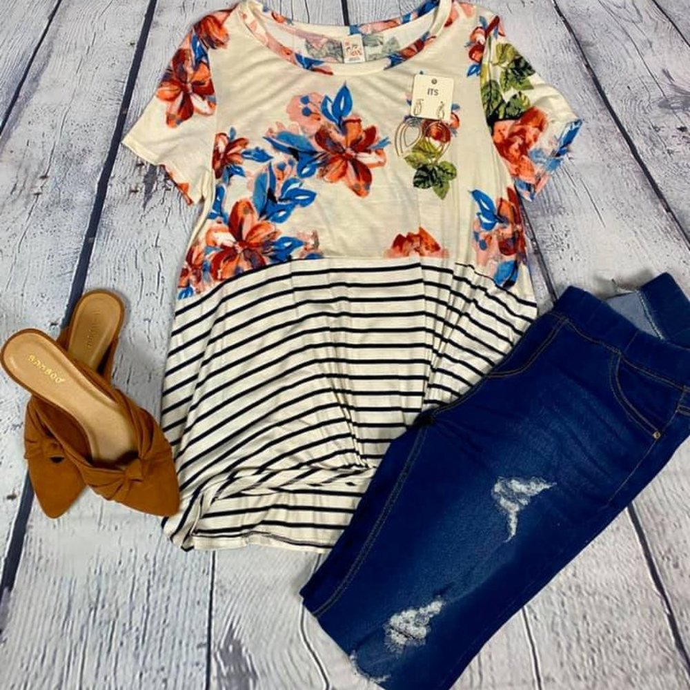 Floral Stripe Knot Top